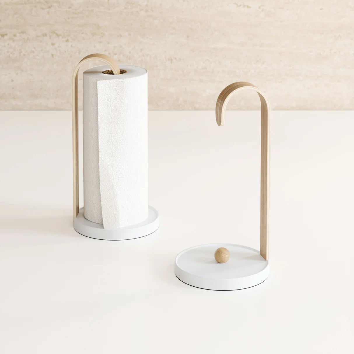 Porta Papel Toalla (Blanco/Natural) De Madera