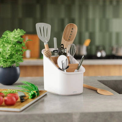 Organizador De Utensilios (Blanco/Natural) De Plástico