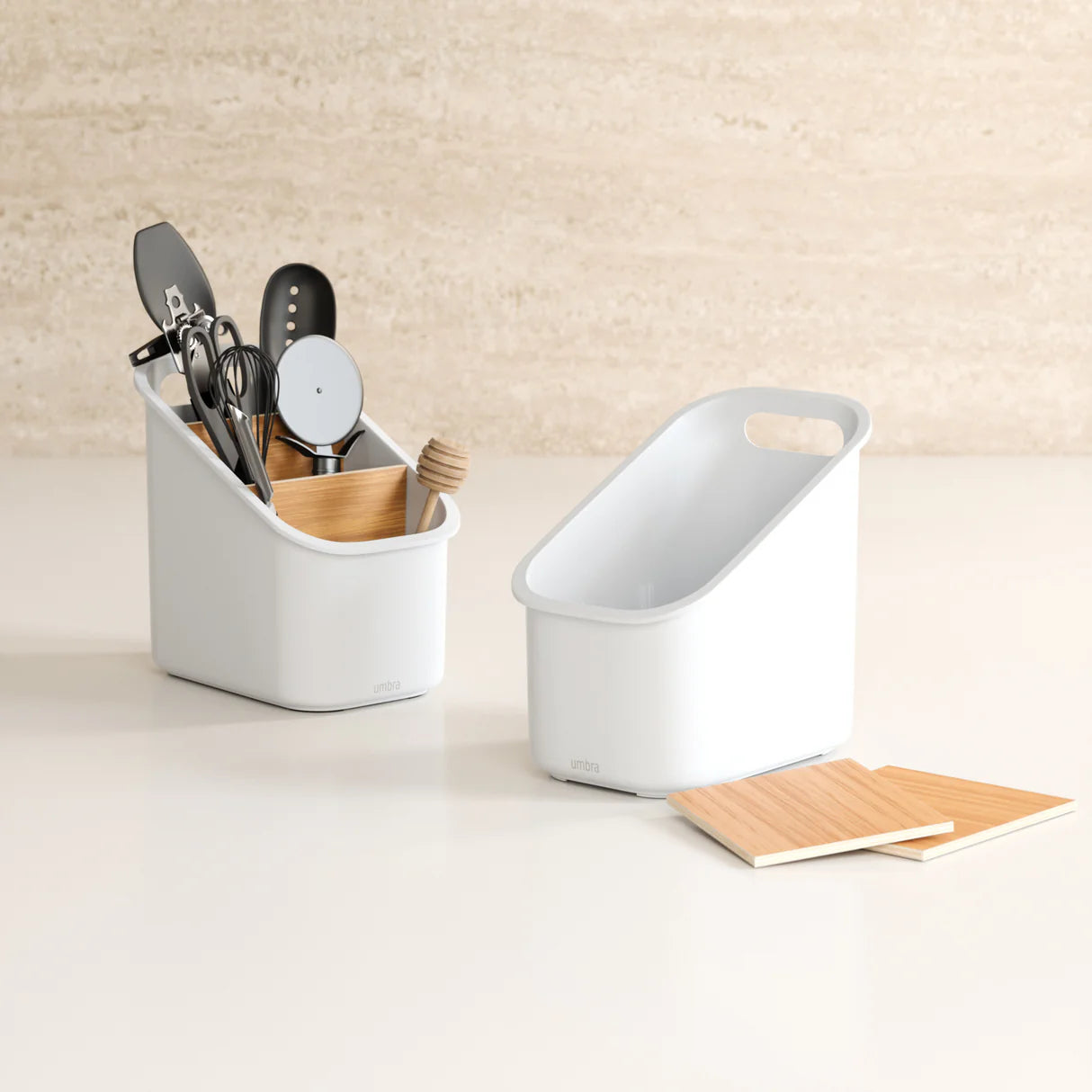 Organizador De Utensilios (Blanco/Natural) De Plástico