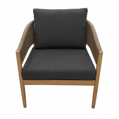 Juego De Terraza (Gris Oscuro): Sofá + 2 Sillones + 2 Mesas De Centro Con Estructura De Madera