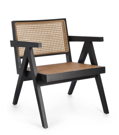 Sillón (Negro) Tejido Natural Estructura De Madera
