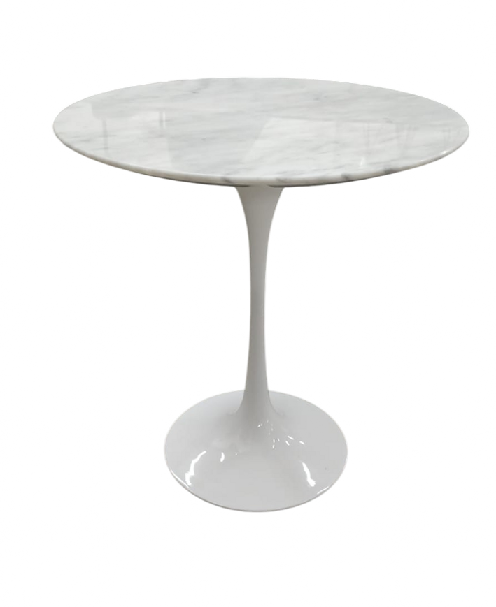 Mesa Auxiliar Tablero Mármol Blanco Con Base De Metal