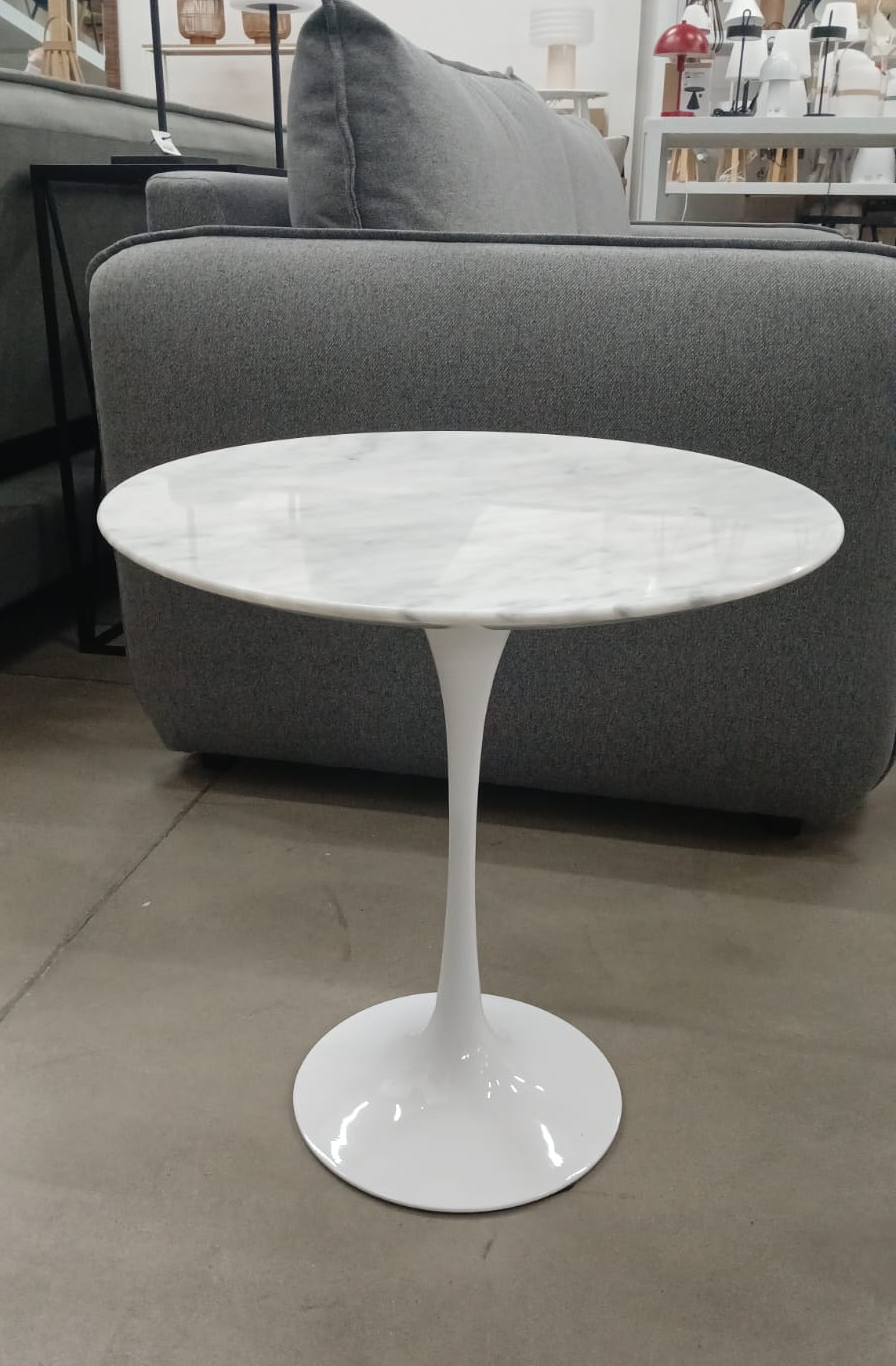 Mesa Auxiliar Tablero Mármol Blanco Con Base De Metal