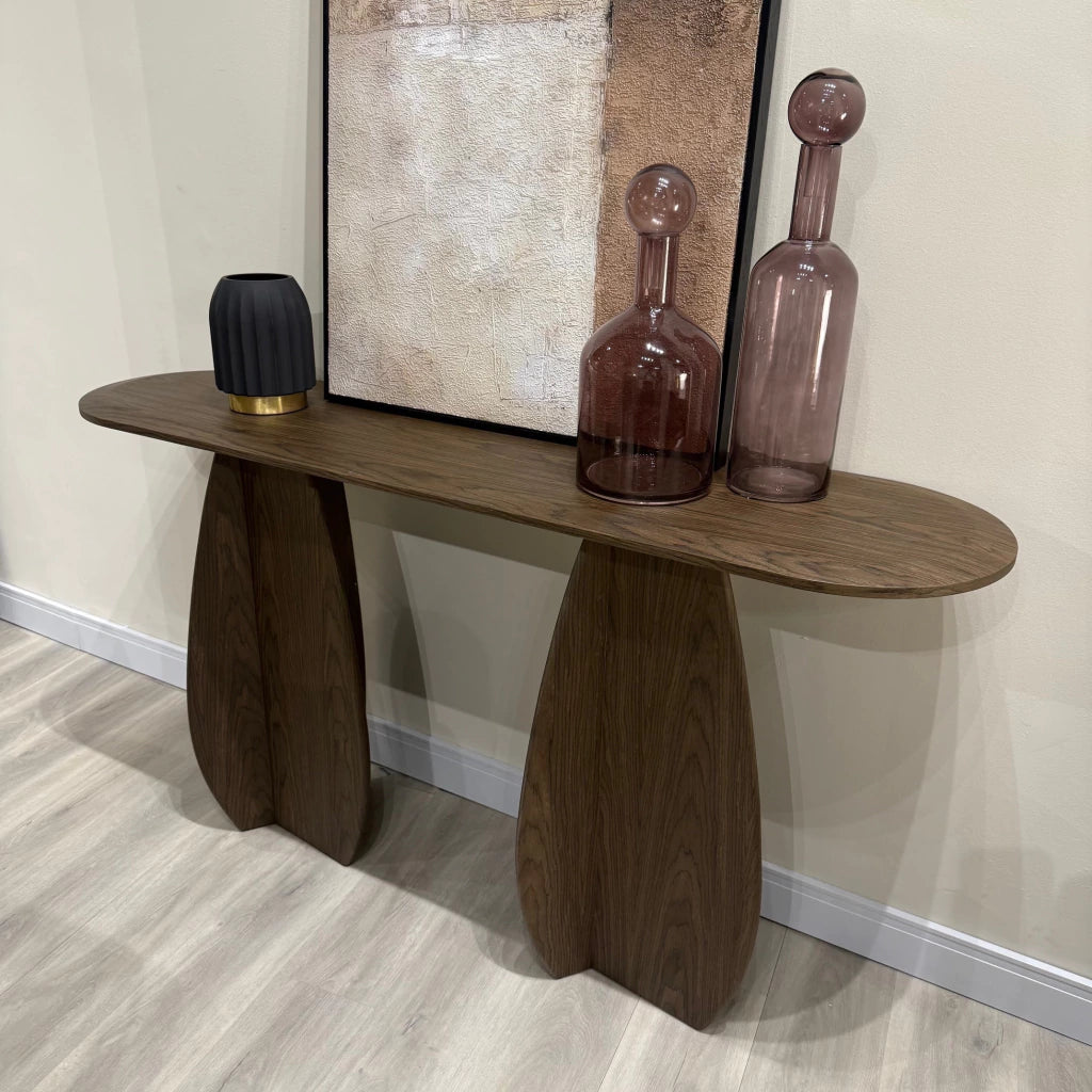 Consola Decorativa (Marrón) Tablero Oval Estructura De Madera