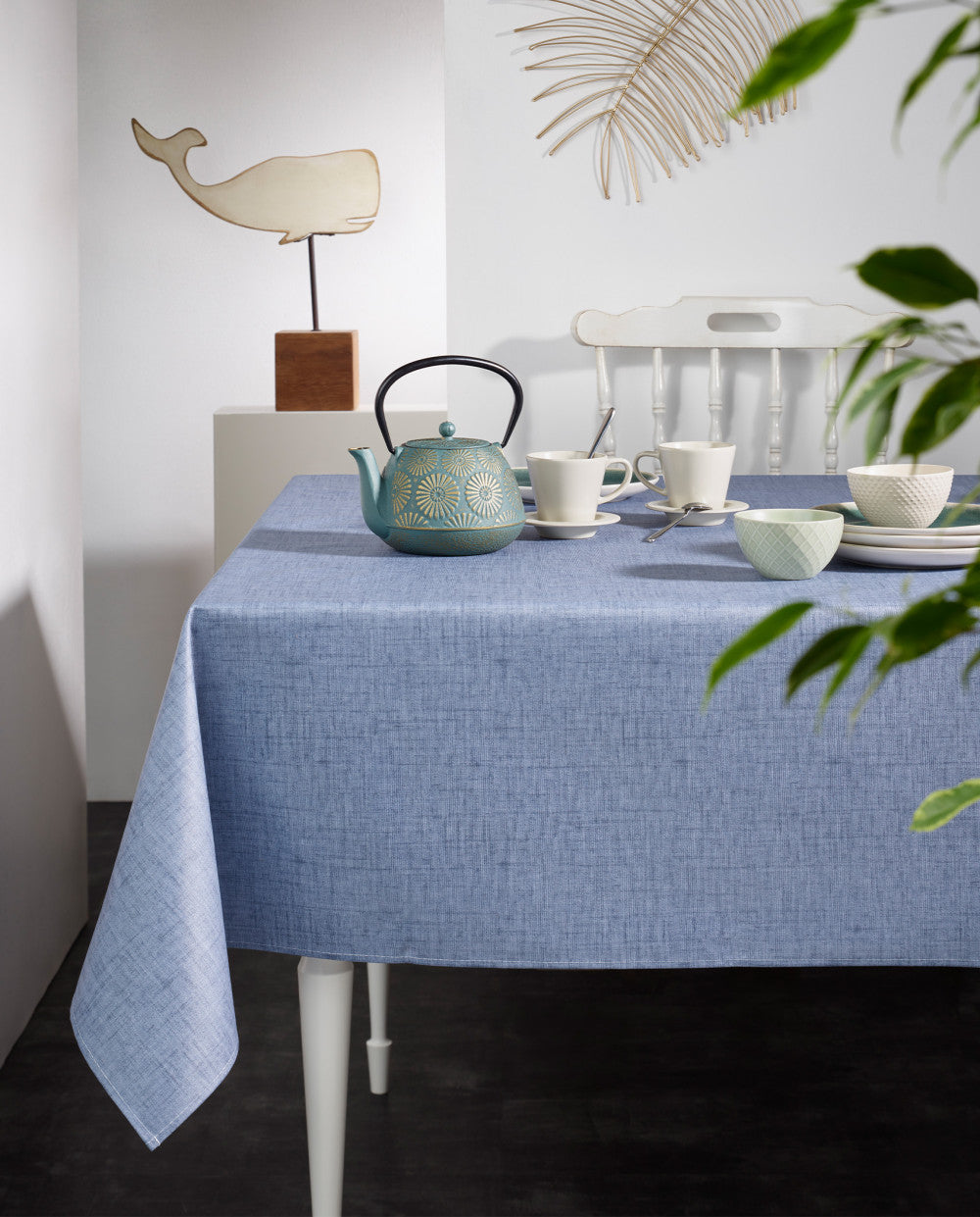 Mantel Para Mesa (Azúl Acero) Redondo D.180 Cm De Algodón