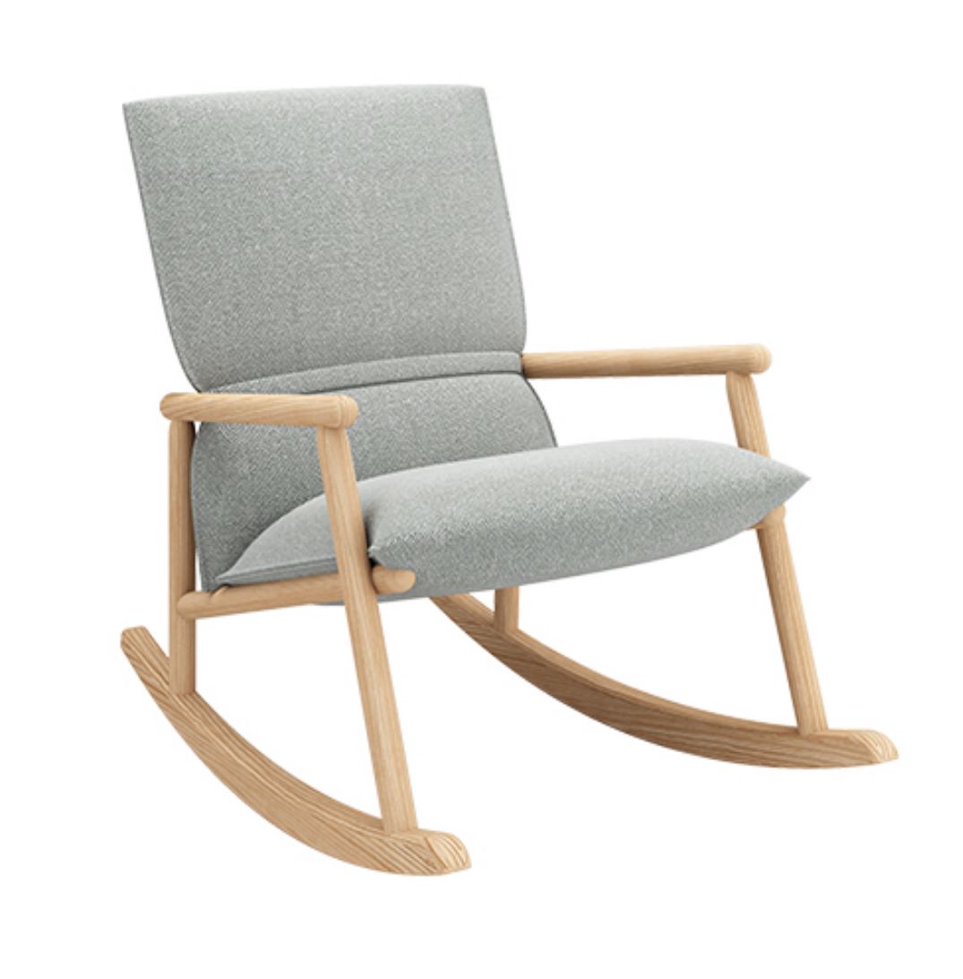 Mecedora Sillón Tapizada (Gris) Estructura De Madera