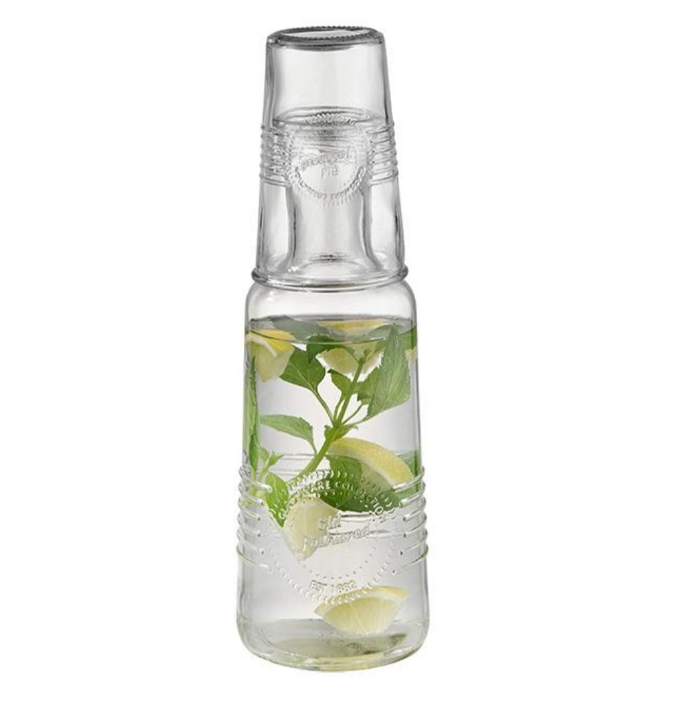 Botella Para Agua 1 Ltrs Con Vaso 0.3 Ltrs De Vidrio