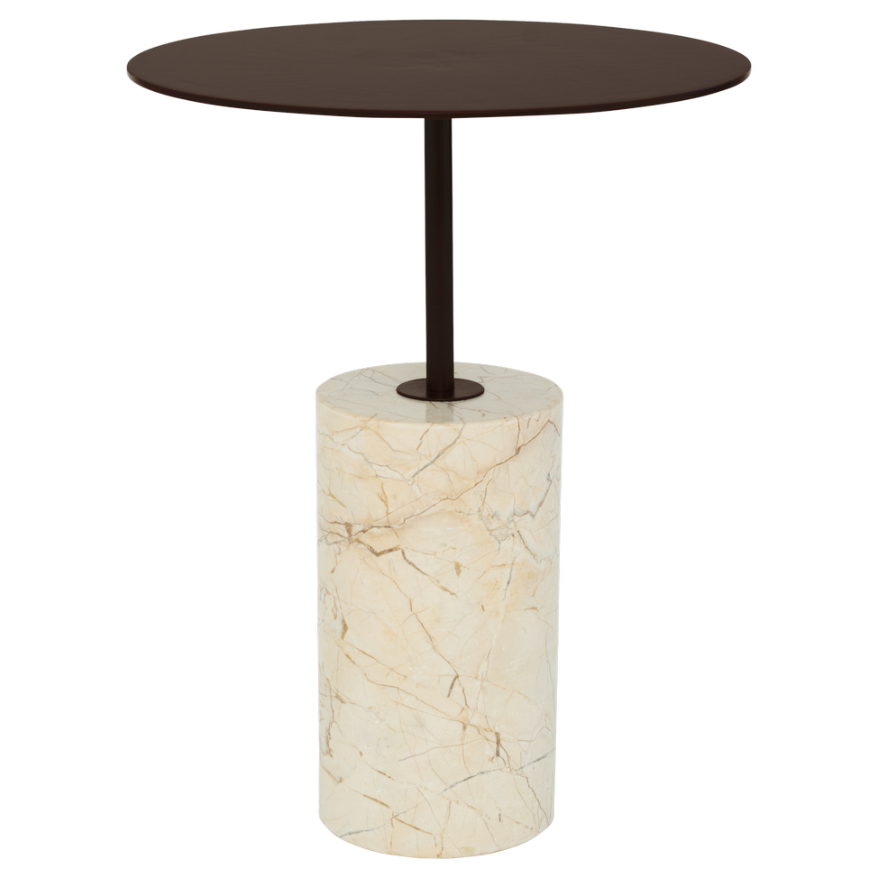 Mesa Auxiliar Decorativa Base Mármol Top Redondo De Metal