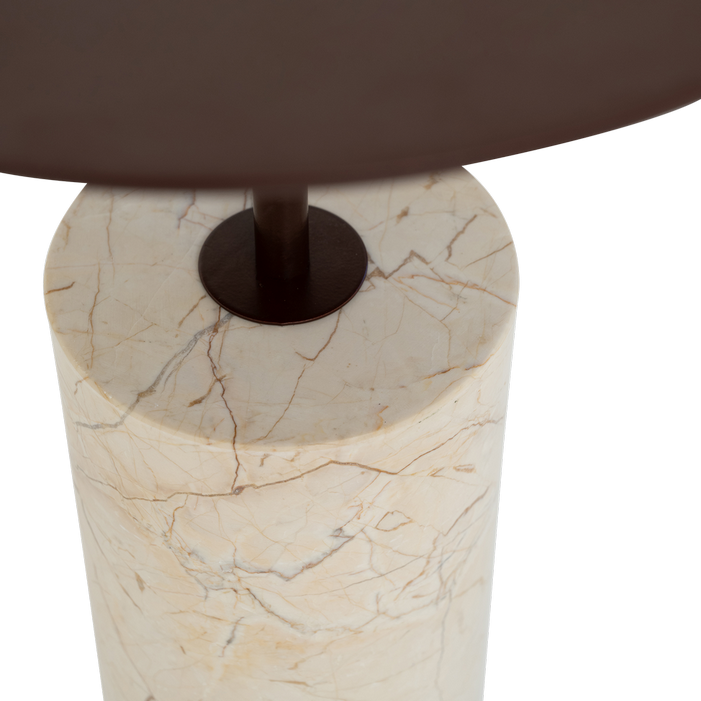 Mesa Auxiliar Decorativa Base Mármol Top Redondo De Metal