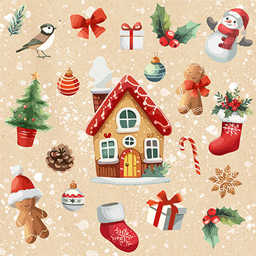 Set X 20 Servilletas Cocktail (Casita Navidad) De Papel