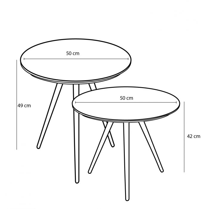 Set X 2 Mesas Auxiliares Patas De Metal Tablero (Natural) De Madera