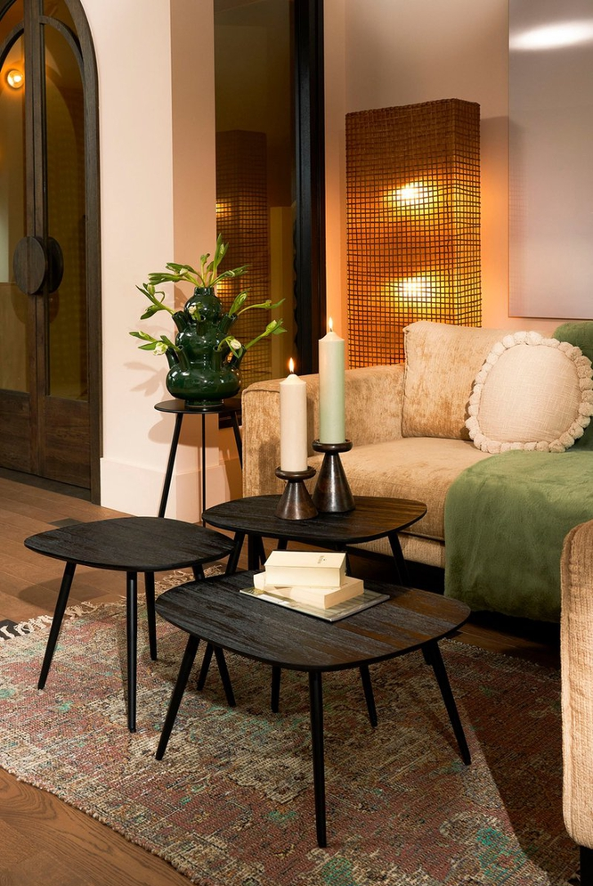 Set X 3 Mesas Centrales (Negras) De Madera