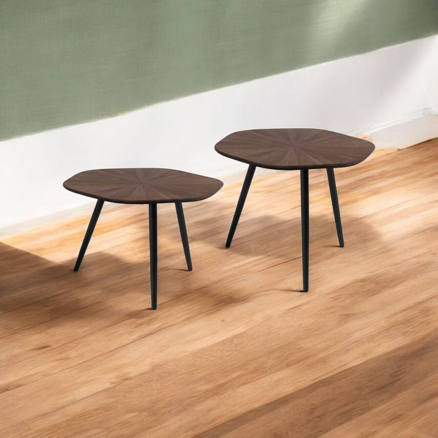 Set X 2 Mesas Centrales Top Hexágono (Marrón)  De Madera