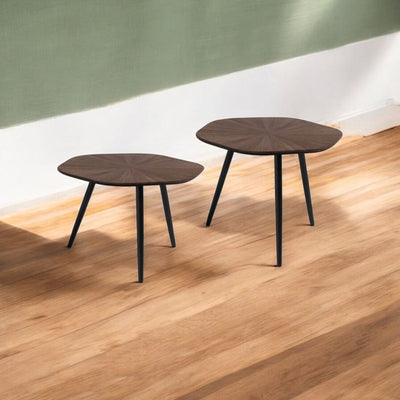 Set X 2 Mesas Centrales Top Hexágono (Marrón)  De Madera