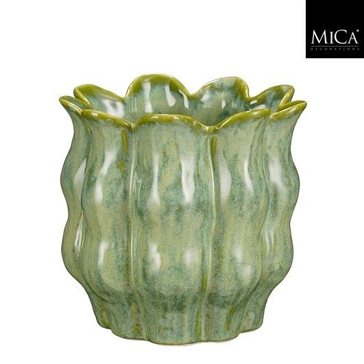 Maceta Decorativa Redonda (Verde Claro) De Cerámica