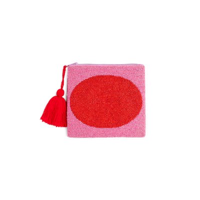 Sobre De Mano Con Cierre (Rosado/Rojo) De Pvc / Poliéster