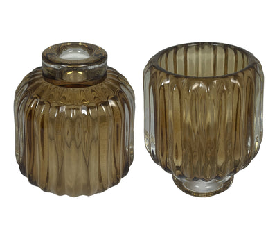 Portavela (Marrón) Estriada De Vidrio