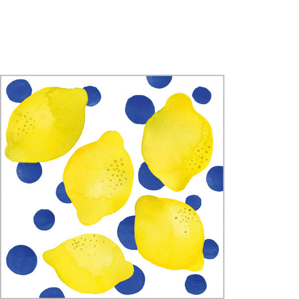Set X 20 Servilletas (Limones + Puntos Azules) Cocktail De Papel