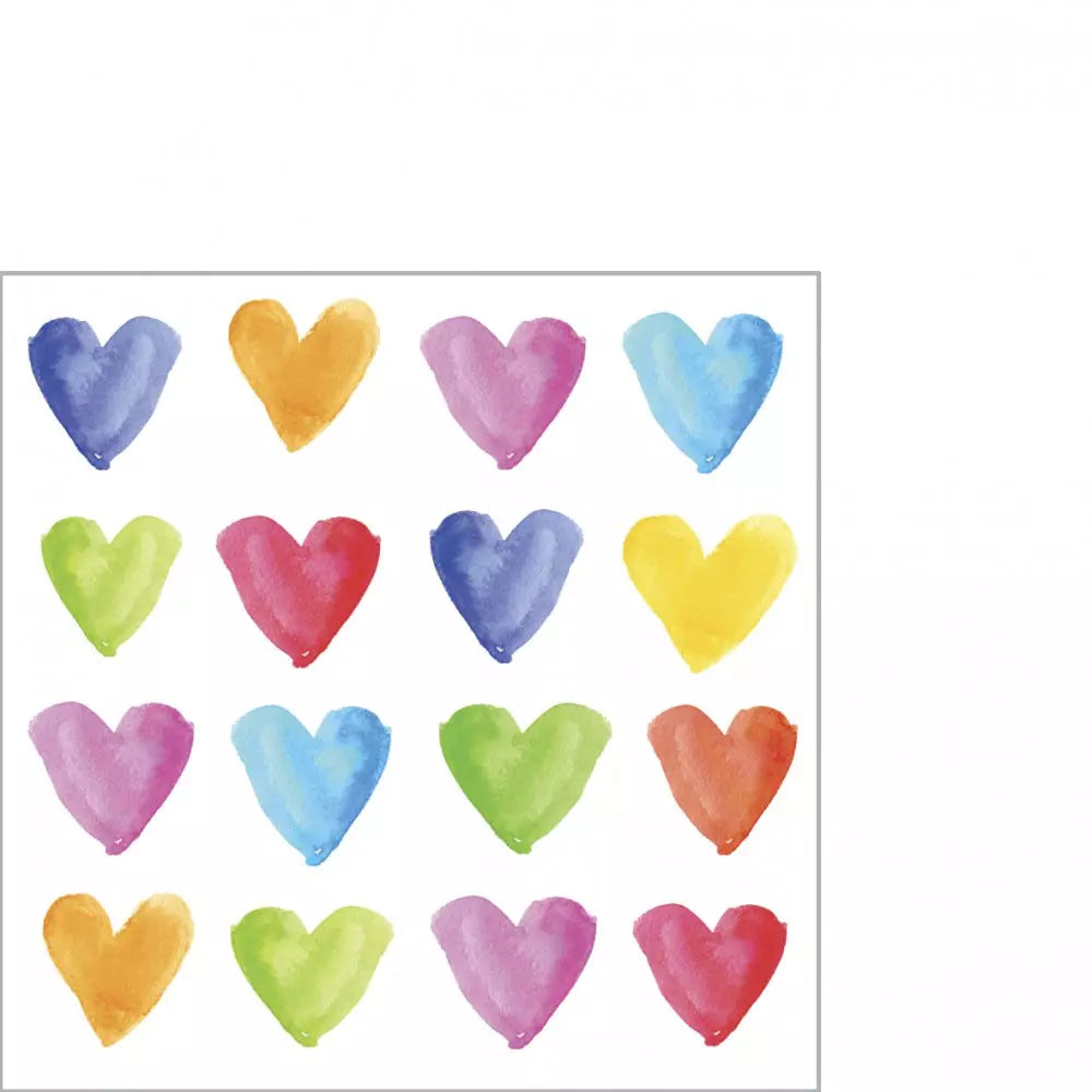 Set X 20 Servilletas (Corazones Acuarela) Cocktail De Papel