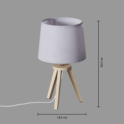 Lámpara Mesa Pantalla Poliéster (Gris) Patas De Madera