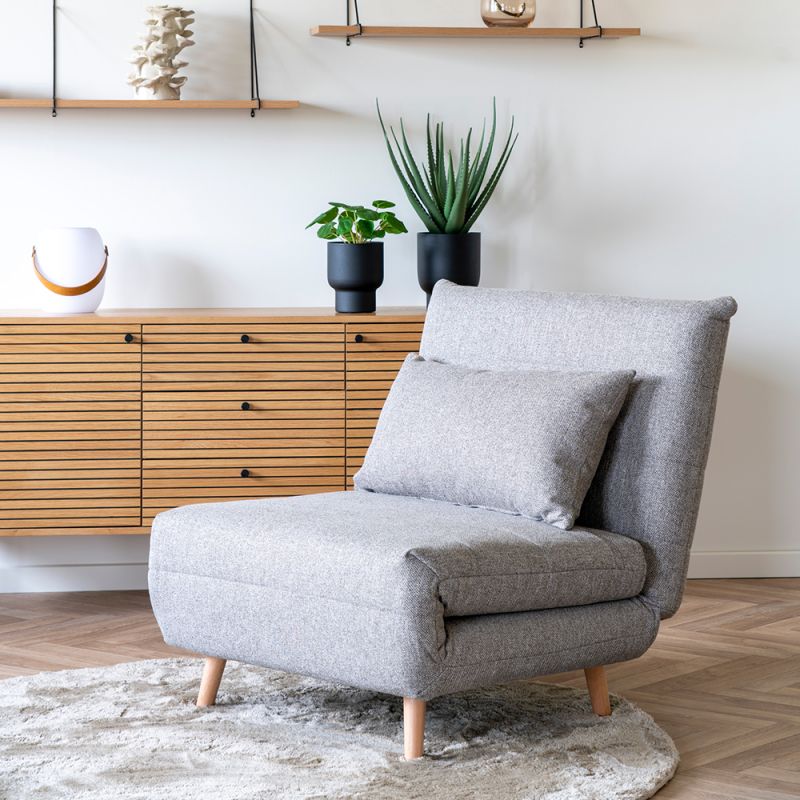 Sillón Cama (Gris) Patas Madera / Estructura De Metal