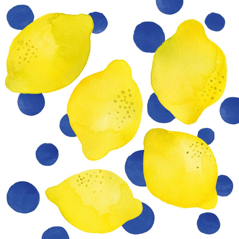 Set X 20 Servilletas (Limones + Puntos Azules) De Papel