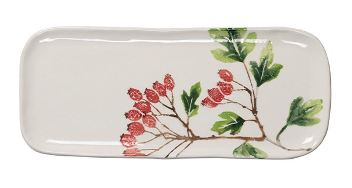 Bandeja Rectangular Pequeña Con Diseño (Hawthorn) De Cerámica