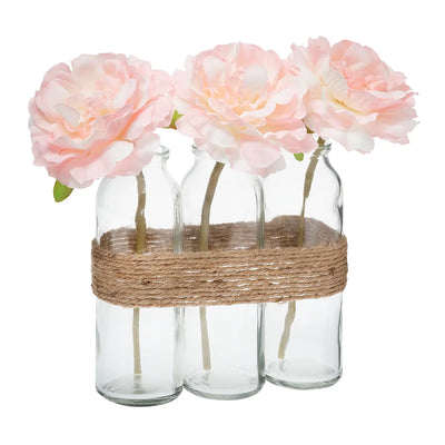 Set de 3 Floreros De Vidrio Con Flores (Rosa) Decorativa De Plástico