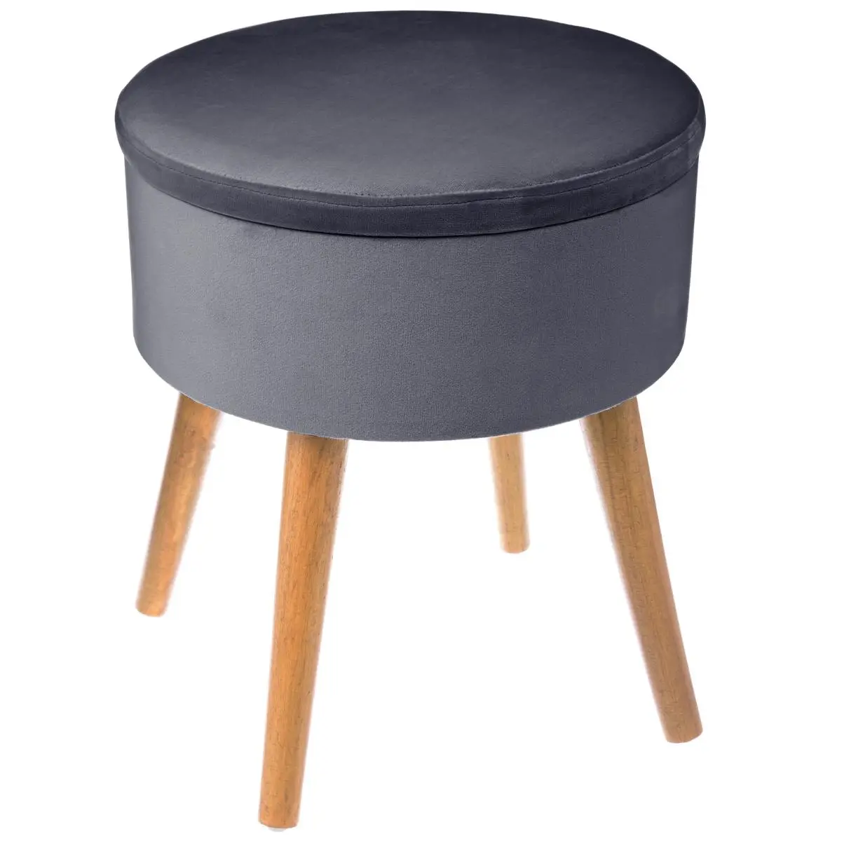 Banca Con Compartimento Terciopelo (Gris Oscuro) Redondo De Madera