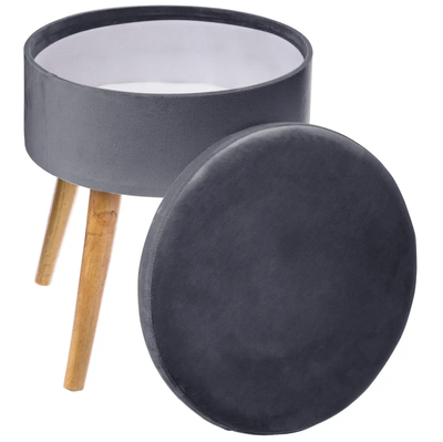 Banca Con Compartimento Terciopelo (Gris Oscuro) Redondo De Madera