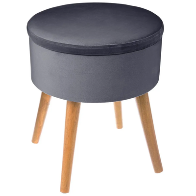 Banca Con Compartimento Terciopelo (Gris Oscuro) Redondo De Madera