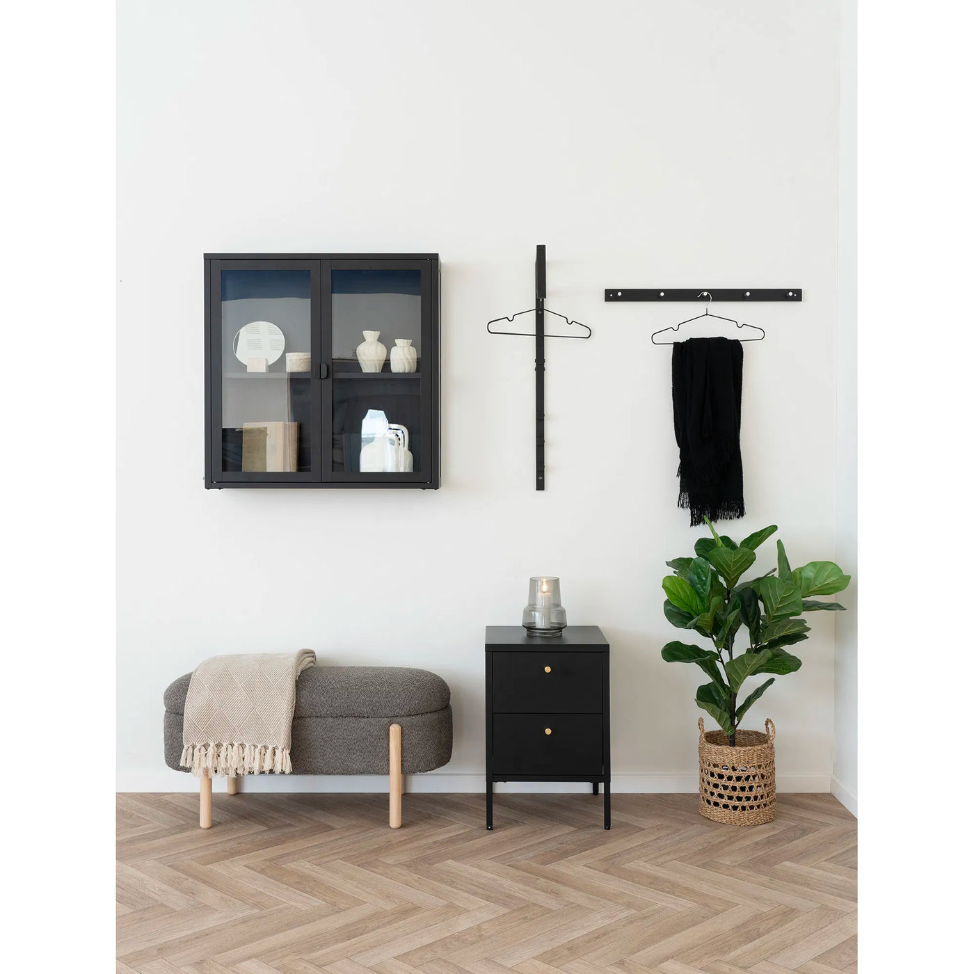 Banca Rectangular Tapizada Con Compartimento Y Patas De Madera