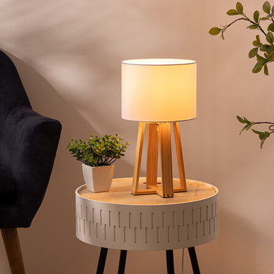 Lámpara Decorativa De Mesa (Blanca) Con Patas De Madera