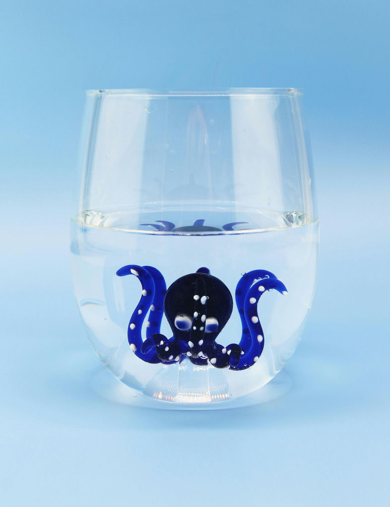 Vaso Redondo (Pulpo Azul) 600 Mltrs (Hecho A Mano) De Vidrio