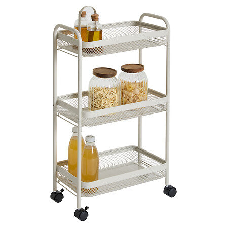 Carrito Organizador de Cocina Con Rueditas Y 3 Bandejas (Beige) De Metal