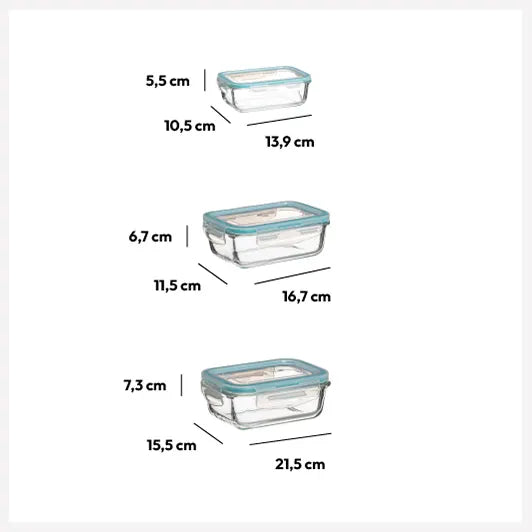 Set De 3 Recipientes Con Tapa (Transparente) De Vidrio