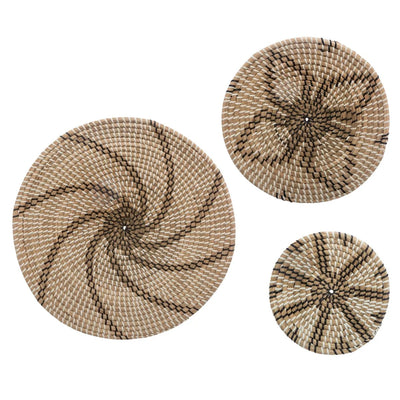 Set de 3 Adornos Decorativos De Pared Redondos (Beige) De Junco