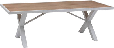 Mesa De Comedor Rectangular Top Madera Acacia Estructura (Blanco Humo) De Aluminio