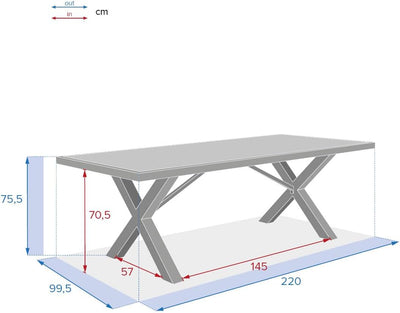 Mesa De Comedor Rectangular Top Madera Acacia Estructura (Blanco Humo) De Aluminio
