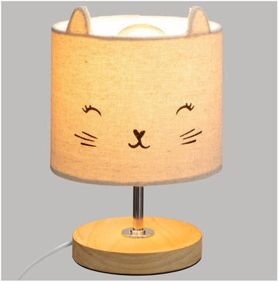 Lámpara De Sobremesa Con Diseño De Gato Y Base De Madera