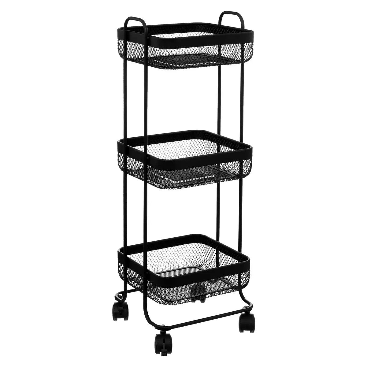 Carrito Organizador Con Ruedas Tres Niveles (Negro) Para Cocina De Metal