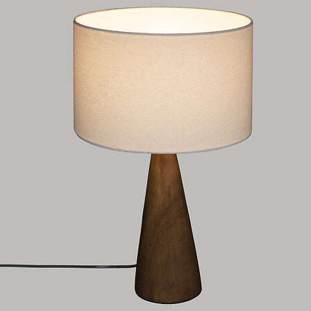 Lámpara De Mesa (Pantalla Crema) Con Base De Madera