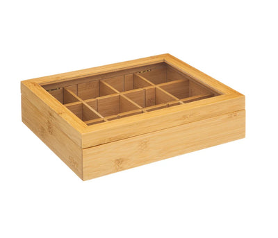 Caja Organizadora De Té Con Doce Compartimentos Movibles (Bambú)