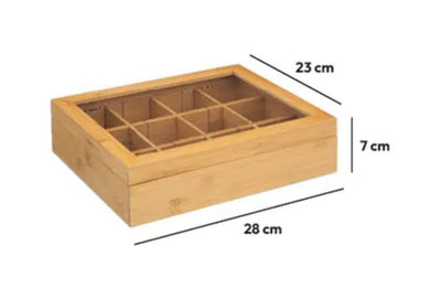 Caja Organizadora De Té Con Doce Compartimentos Movibles (Bambú)