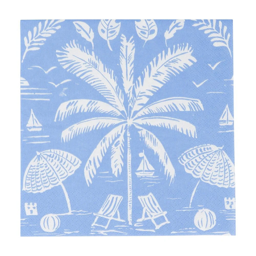 Set De 20 Servilletas (Palmera Fondo Azul) De Papel