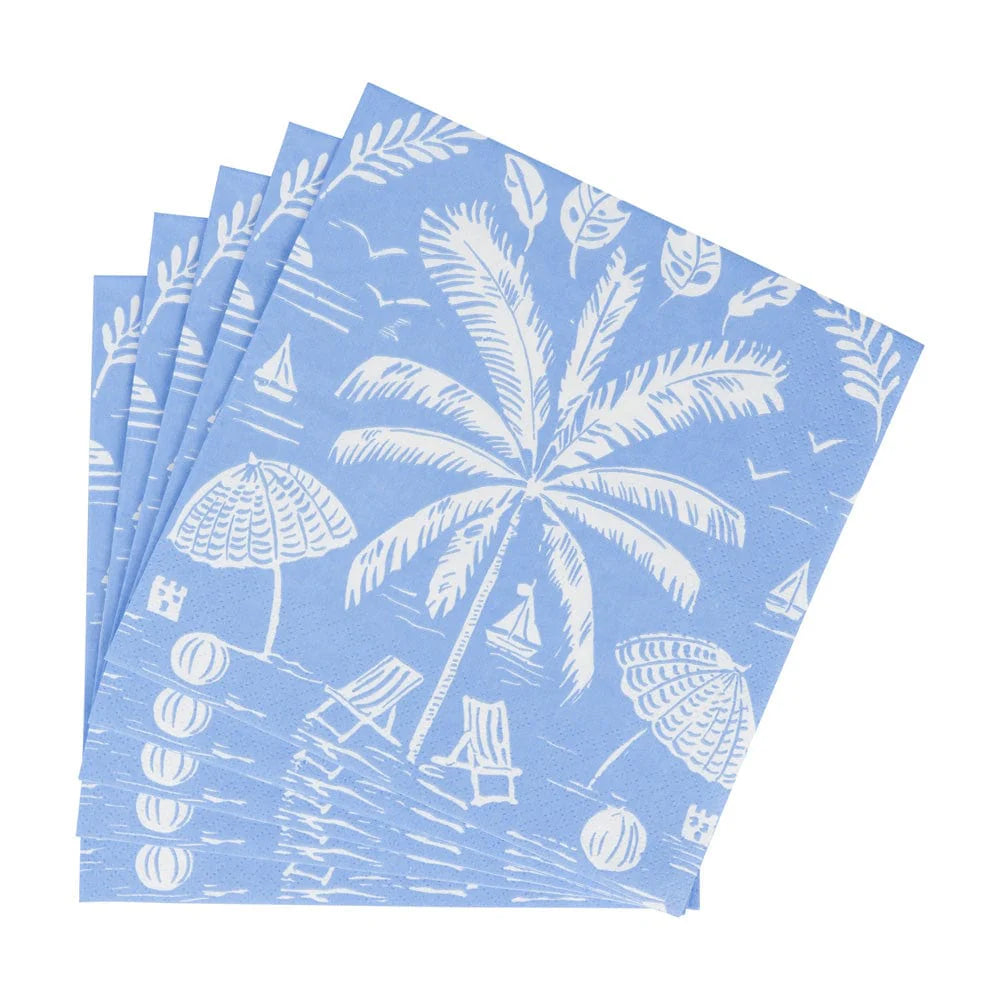 Set De 20 Servilletas (Palmera Fondo Azul) De Papel
