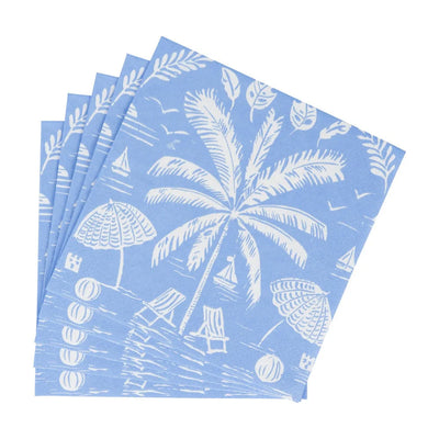 Set De 20 Servilletas (Palmera Fondo Azul) De Papel