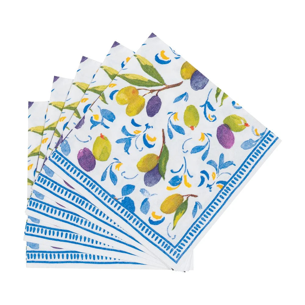 Set De 15 Servilletas Cocktail (Olivas) Borde Azul De Papel