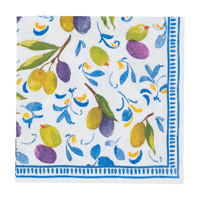 Set De 15 Servilletas Cocktail (Olivas) Borde Azul De Papel