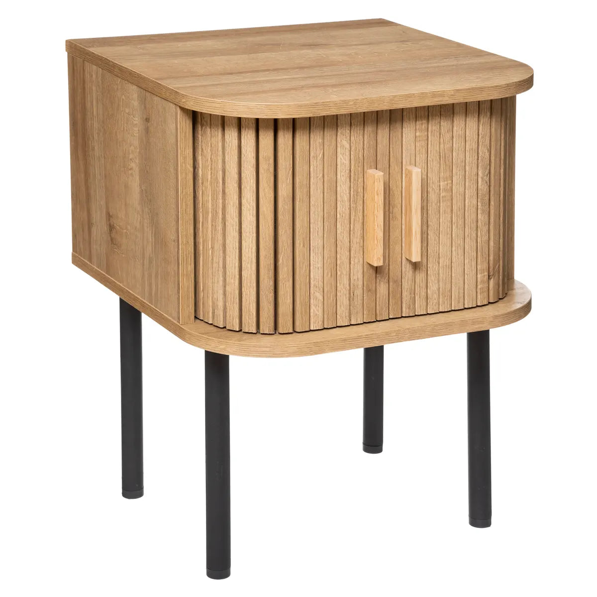 Mesa De Noche Color Natural Patas De Metal Estructura De Madera